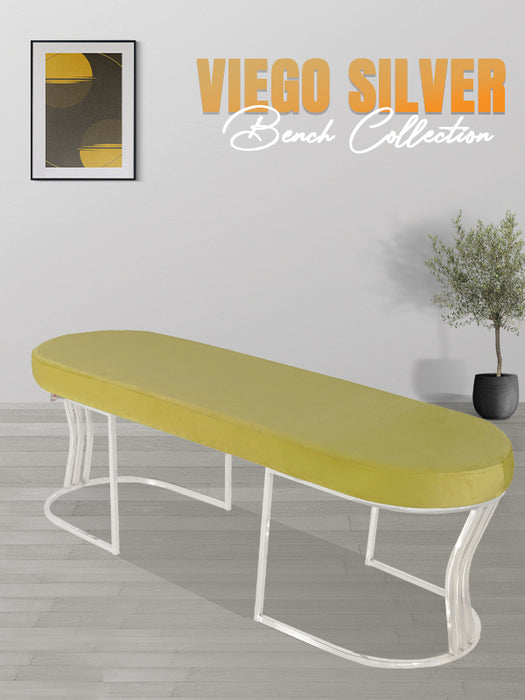 Viego Silver Smooth Puf - Lüks Metal Gümüş Ayak, Chester Model Yatak Ucu Bench Puf