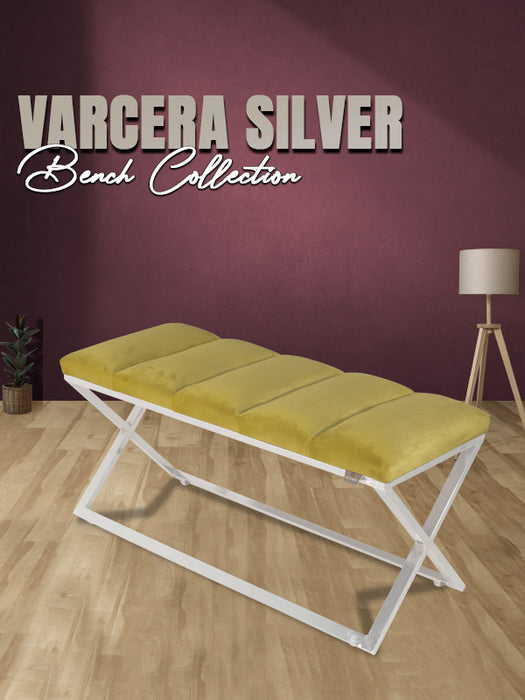 Varcera Silver Puf - Gümüş Kaplama Metal Ayaklı Dilimli Model Bench Puf