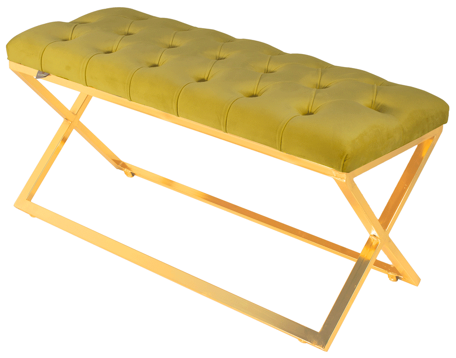 Varcera Gold Puf - Metal Ayaklı Kapitoneli Chester Model Bench Puf