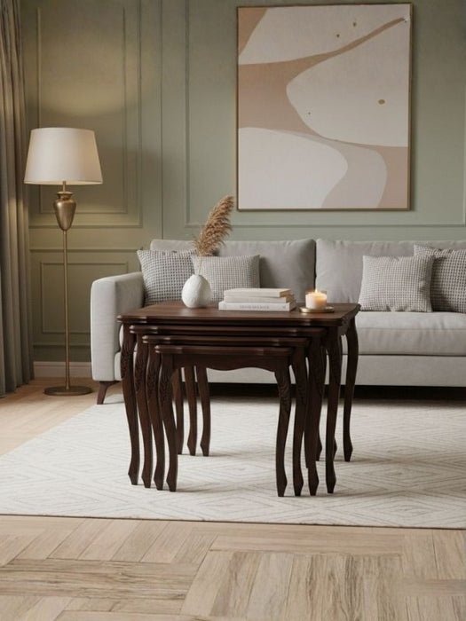 Heritage Lükens Oymalı 4'lü Ahşap Zigon Sehpa