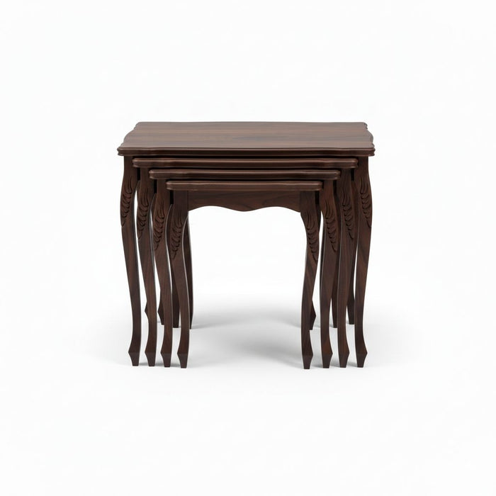 Heritage Lükens Oymalı 4'lü Ahşap Zigon Sehpa