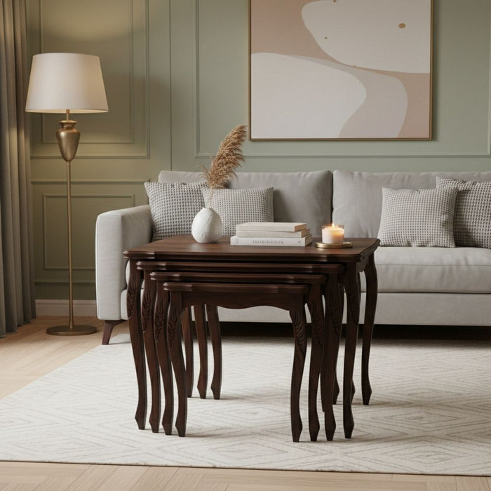 Heritage Lükens Oymalı 4'lü Ahşap Zigon Sehpa