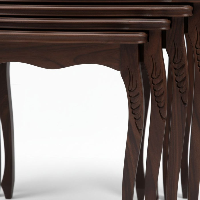 Heritage Lükens Oymalı 4'lü Ahşap Zigon Sehpa