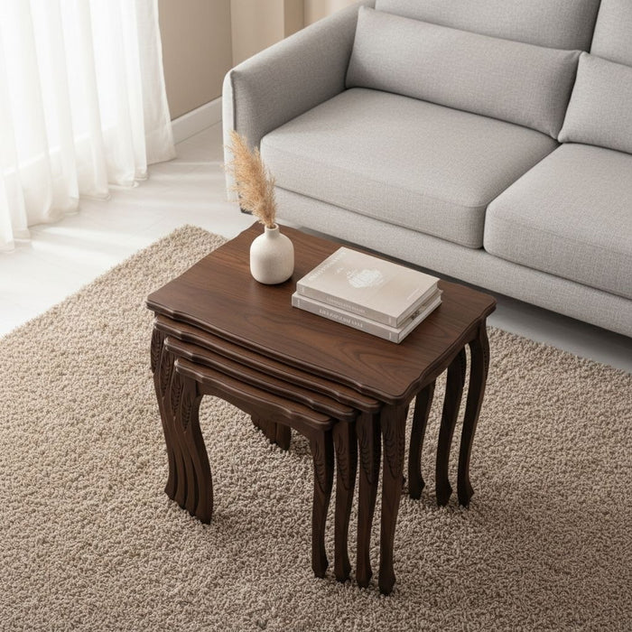 Heritage Lükens Oymalı 4'lü Ahşap Zigon Sehpa