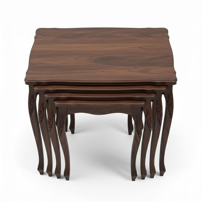 Heritage Lükens Oymalı 4'lü Ahşap Zigon Sehpa