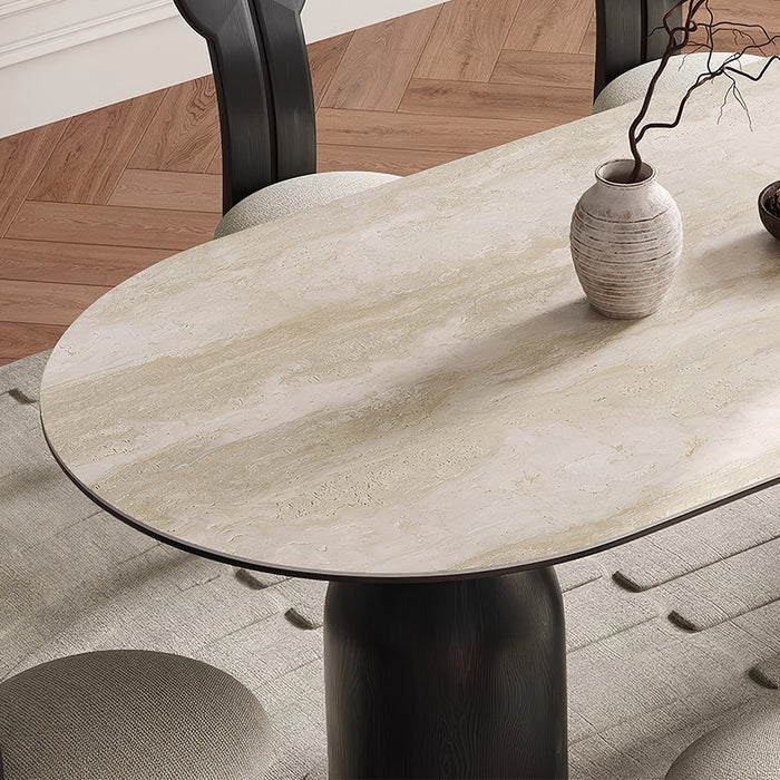 İmperial İtalyan Still Oval Traverten Yemek Masası 90x190