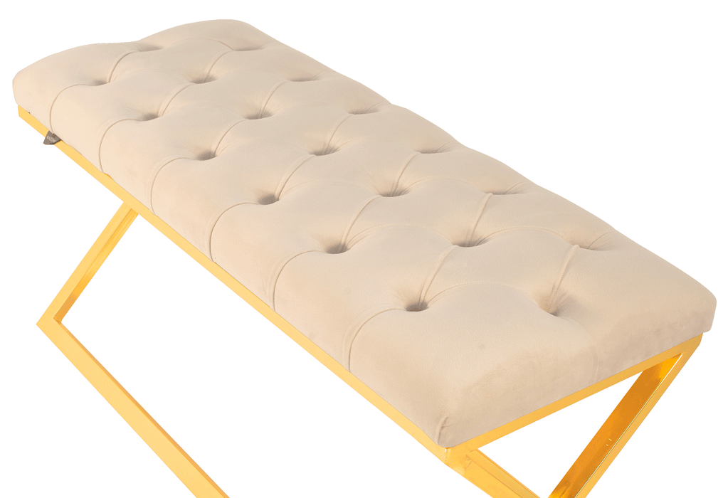 Varcera Gold Puf - Metal Ayaklı Kapitoneli Chester Model Bench Puf