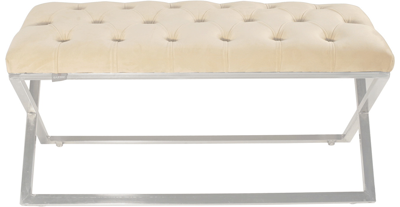 Varcera Silver Puf - Gümüş Kaplama Kapitoneli Chester Model Bench Puf