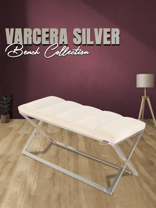 Varcera Silver Puf - Gümüş Kaplama Metal Ayaklı Dilimli Model Bench Puf