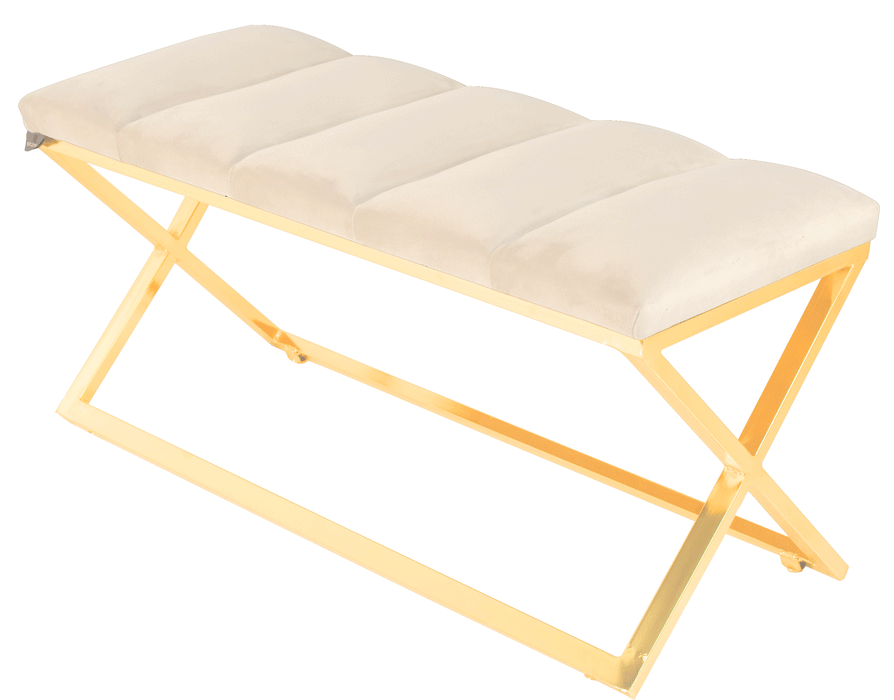 Varcera Gold Puf - Gold Kaplama Metal Ayaklı Dilimli Model Bench Puf