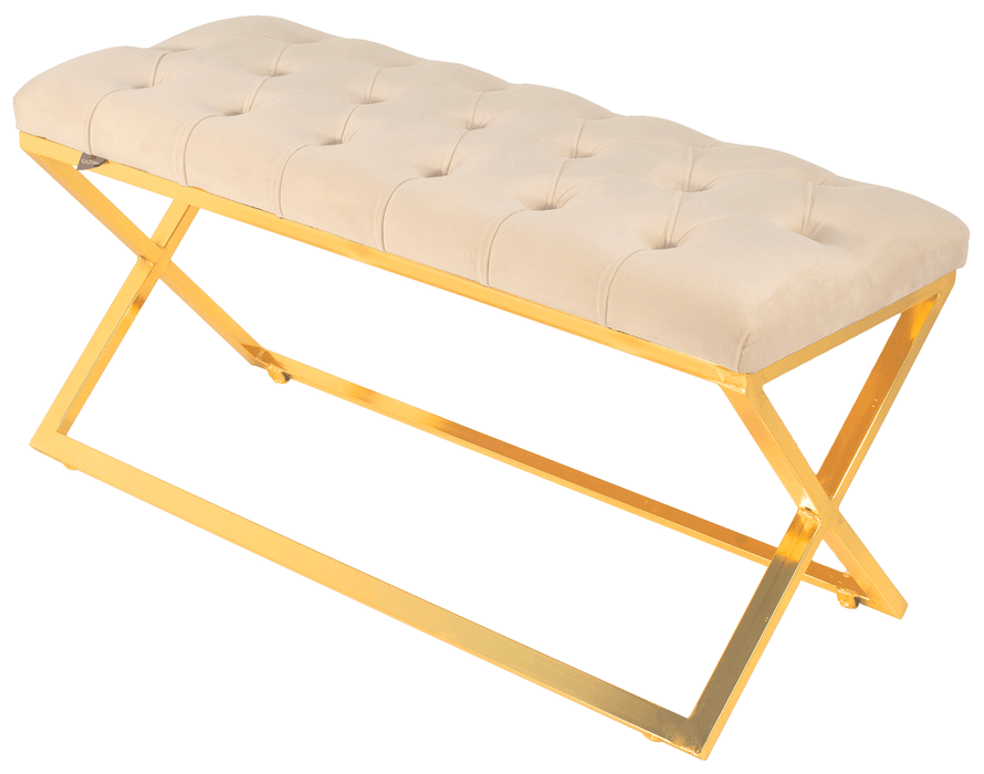 Varcera Gold Puf - Metal Ayaklı Kapitoneli Chester Model Bench Puf