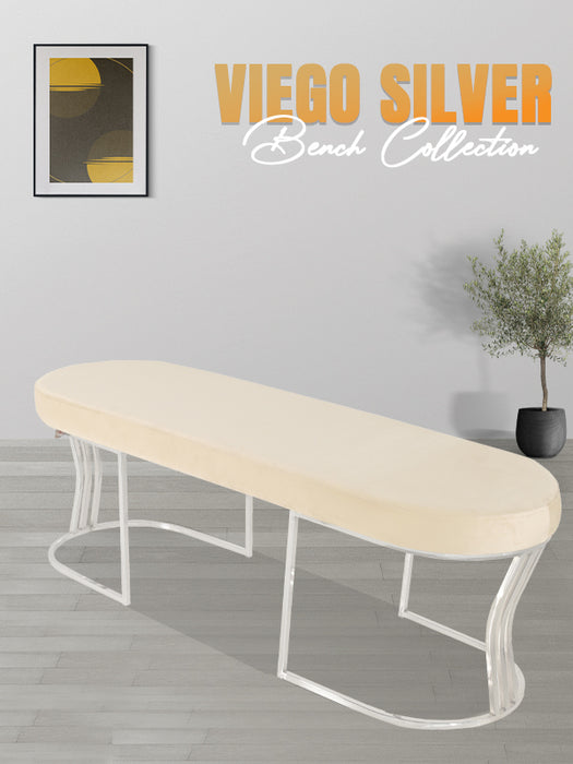 Viego Silver Smooth Puf - Lüks Metal Gümüş Ayak, Chester Model Yatak Ucu Bench Puf