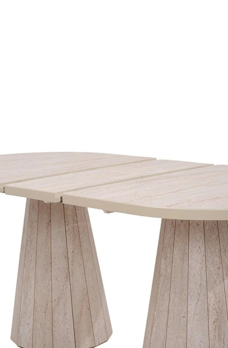 Ligna Traverten Açılır Oval Yemek Masası 90x160+30
