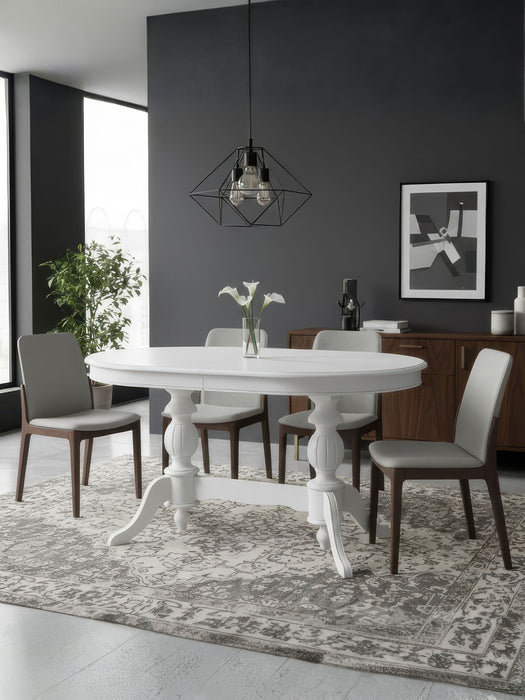 Lindon Çift Baba Ayaklı Açılır Masif Ahşap Oval Yemek Masası 100x170