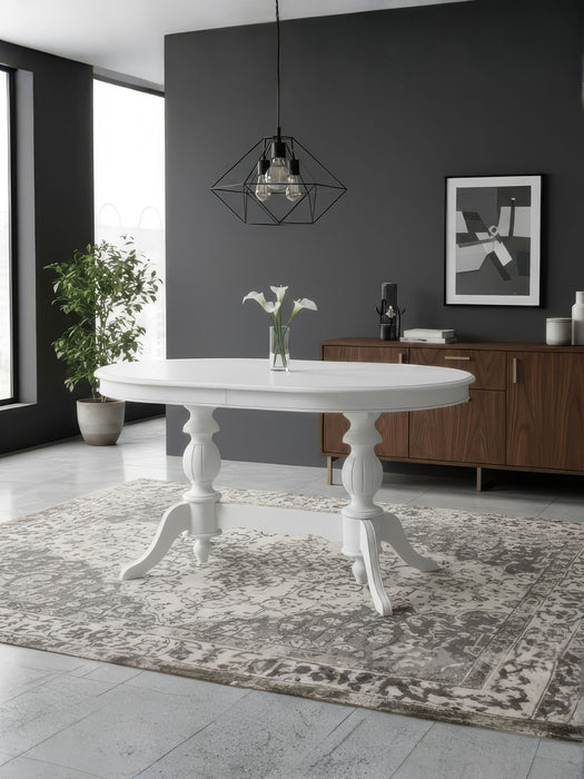 Lindon Çift Baba Ayaklı Açılır Masif Ahşap Oval Yemek Masası 100x170