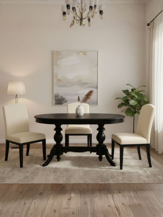 Lindon Çift Baba Ayaklı Açılır Masif Ahşap Oval Yemek Masası 100x170