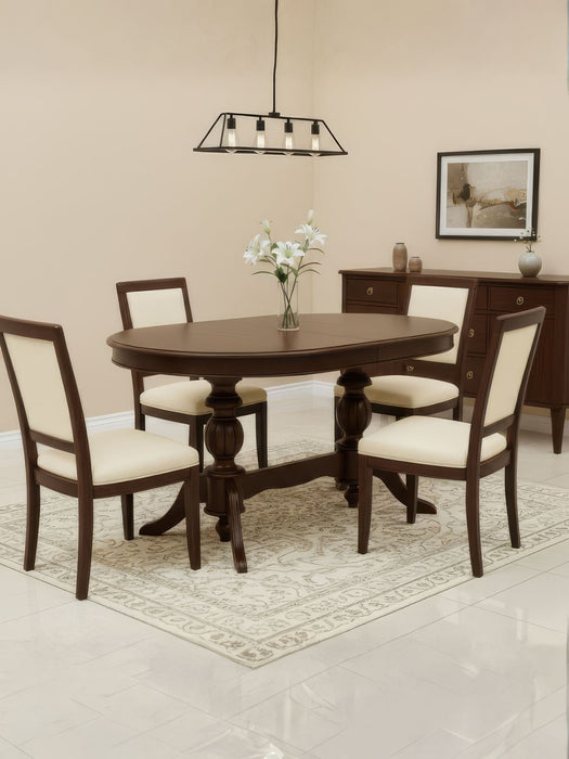 Lindon Çift Baba Ayaklı Açılır Masif Ahşap Oval Yemek Masası 100x170