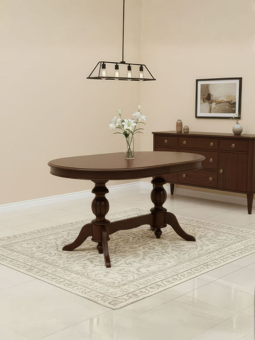 Lindon Çift Baba Ayaklı Açılır Masif Ahşap Oval Yemek Masası 100x170