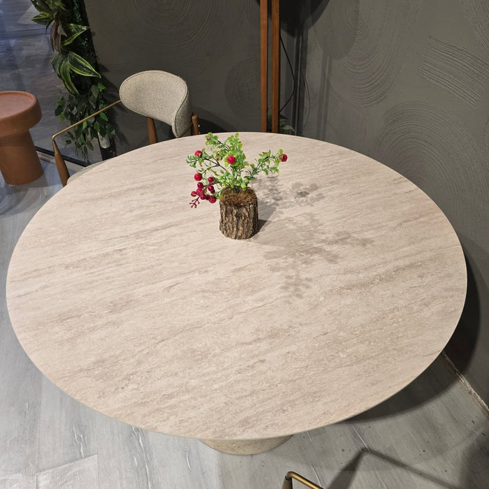 Lucca Yuvarlak Traverten Masa, Konik 120x120