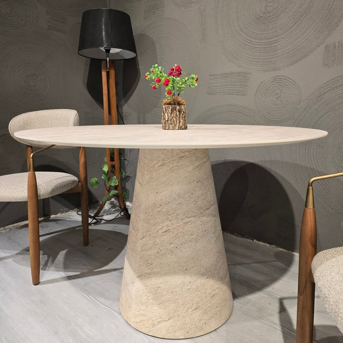 Lucca Yuvarlak Traverten Masa, Konik 120x120