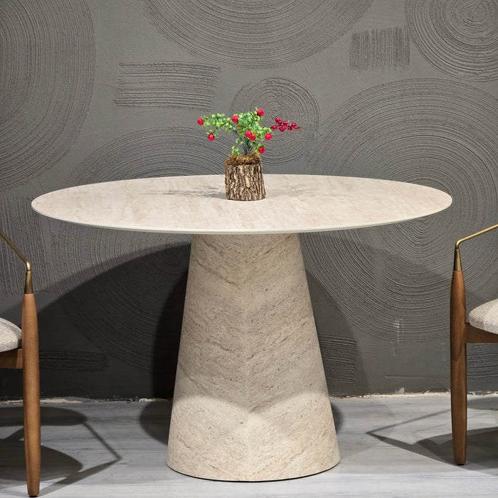 Lucca Yuvarlak Traverten Masa, Konik 120x120