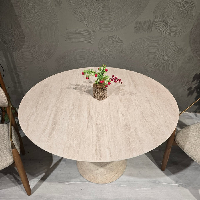 Lucca Yuvarlak Traverten Masa, Konik 120x120