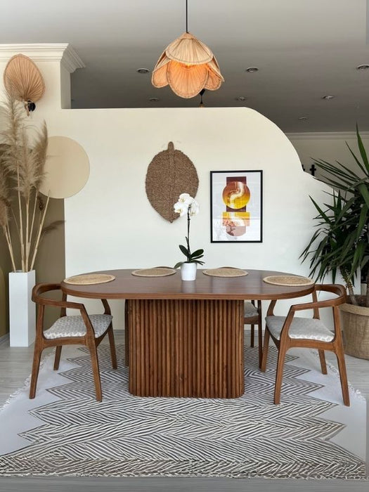 Luna Oval Ceviz Ahşap Bohem Masa 80x150