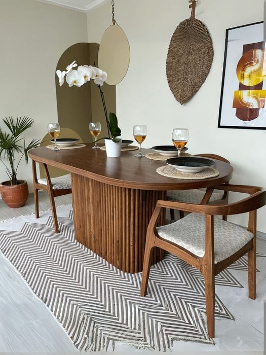 Luna Oval Ceviz Ahşap Bohem Masa 80x150