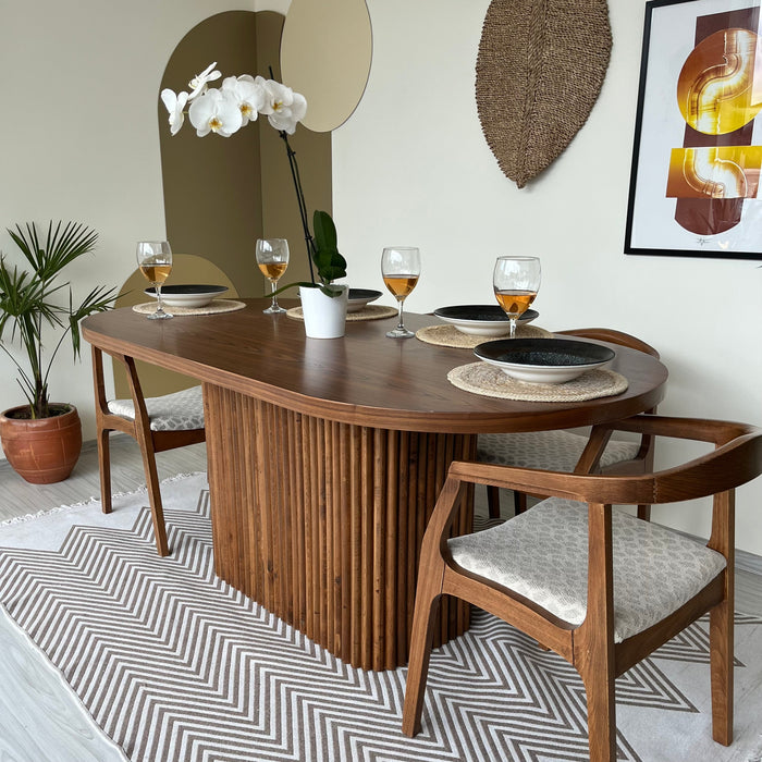 Luna Oval Ceviz Ahşap Bohem Masa 80x150