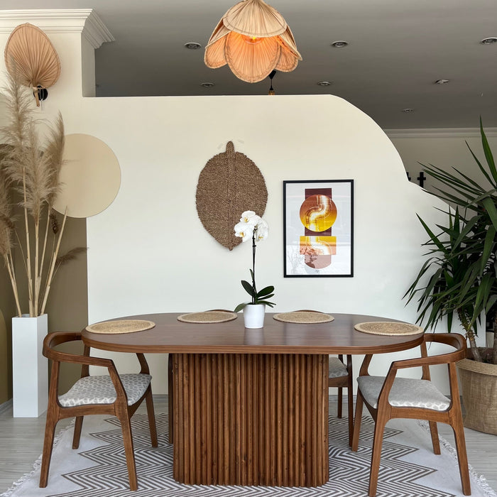 Luna Oval Ceviz Ahşap Bohem Masa 80x150