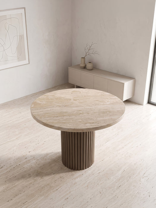 Lunera Traverten Yuvarlak Yemek Masası 120x120