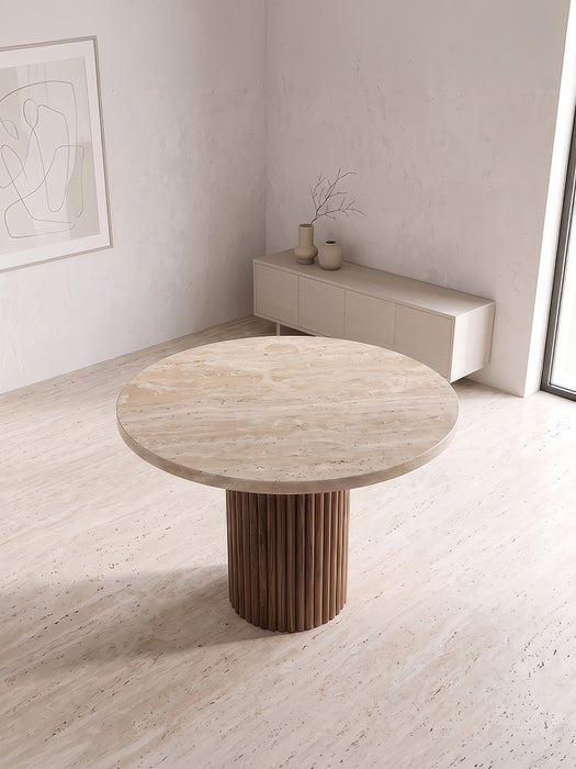 Lunera Traverten Yuvarlak Yemek Masası 120x120