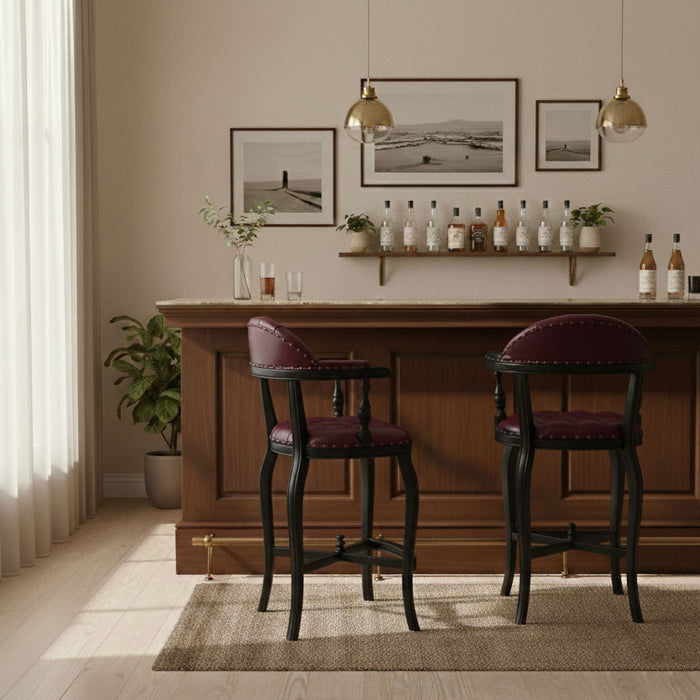 Majesta Kapitoneli Classic Ahşap Bar Sandalyesi