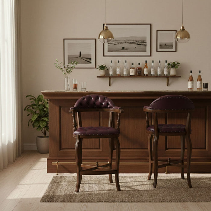 Majesta Kapitoneli Classic Ahşap Bar Sandalyesi