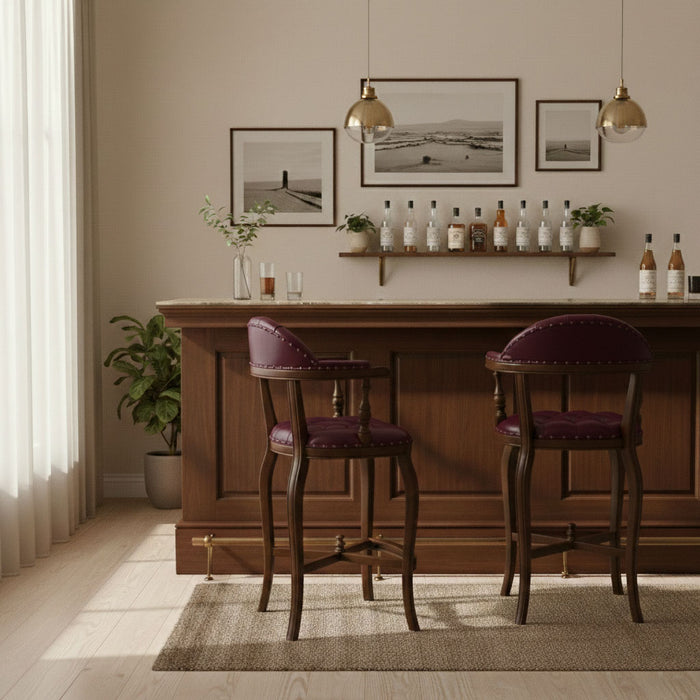 Majesta Kapitoneli Classic Ahşap Bar Sandalyesi