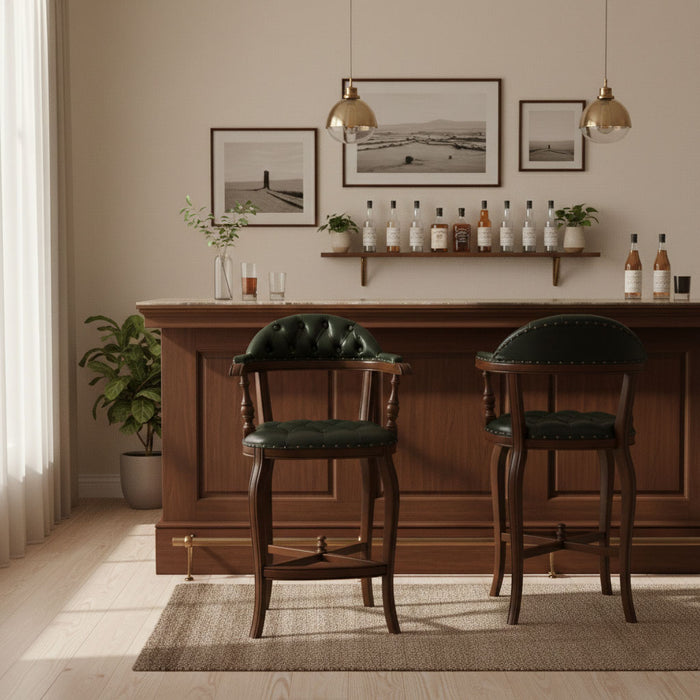 Majesta Kapitoneli Classic Ahşap Bar Sandalyesi