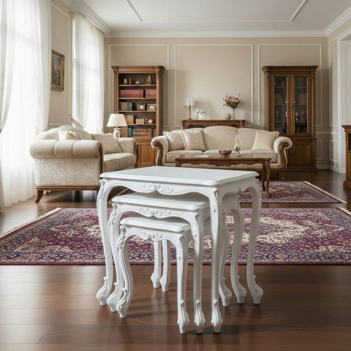 Majestic Fransız Still 3'lü Ahşap Zigon Sehpa