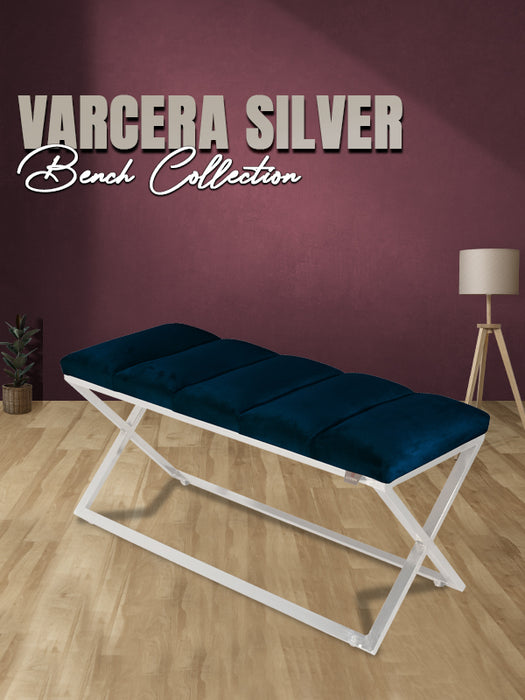 Varcera Silver Puf - Gümüş Kaplama Metal Ayaklı Dilimli Model Bench Puf