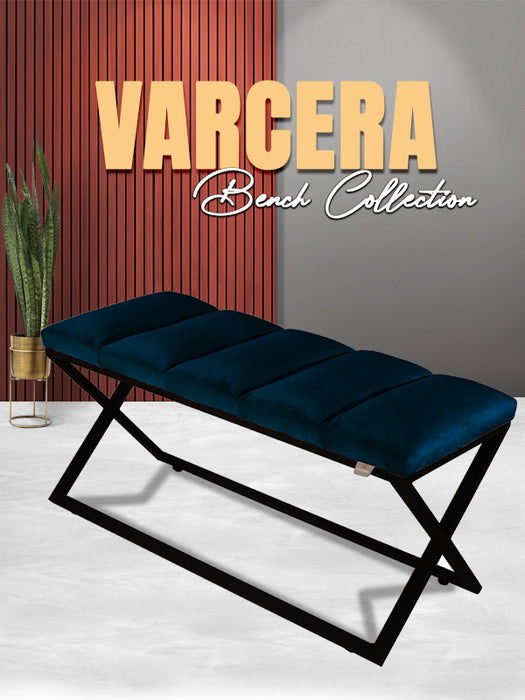 Varcera Puf - Siyah Çapraz Metal Ayaklı, Dilimli Model Bench Puf