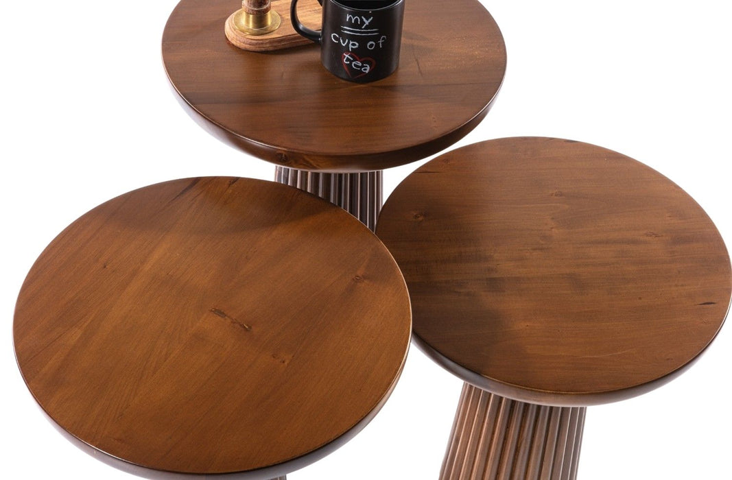 Mira Bohem Üçlü Ahşap Zigon Sehpa