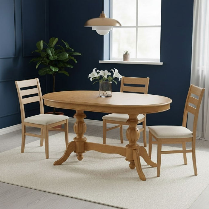 Montclair Çift Baba Ayaklı Masif Ahşap Oval Yemek Masası 100x170