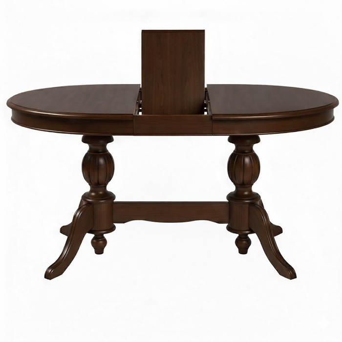 Lindon Çift Baba Ayaklı Açılır Masif Ahşap Oval Yemek Masası 100x170