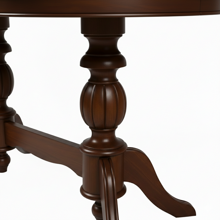 Lindon Çift Baba Ayaklı Açılır Masif Ahşap Oval Yemek Masası 100x170