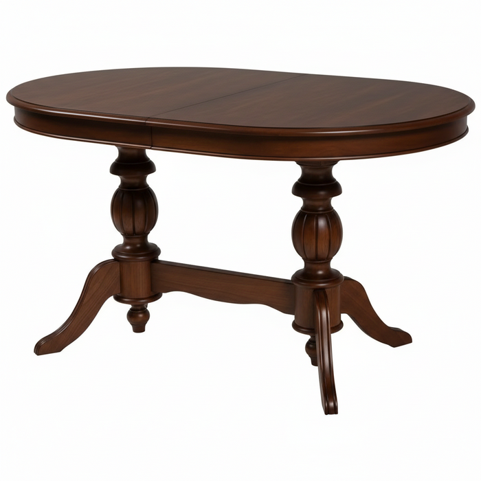 Lindon Çift Baba Ayaklı Açılır Masif Ahşap Oval Yemek Masası 100x170