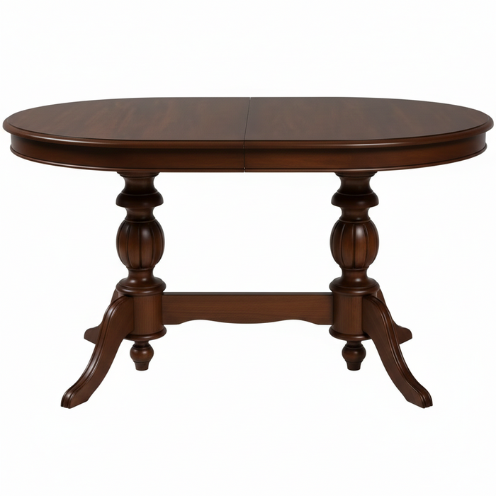 Lindon Çift Baba Ayaklı Açılır Masif Ahşap Oval Yemek Masası 100x170