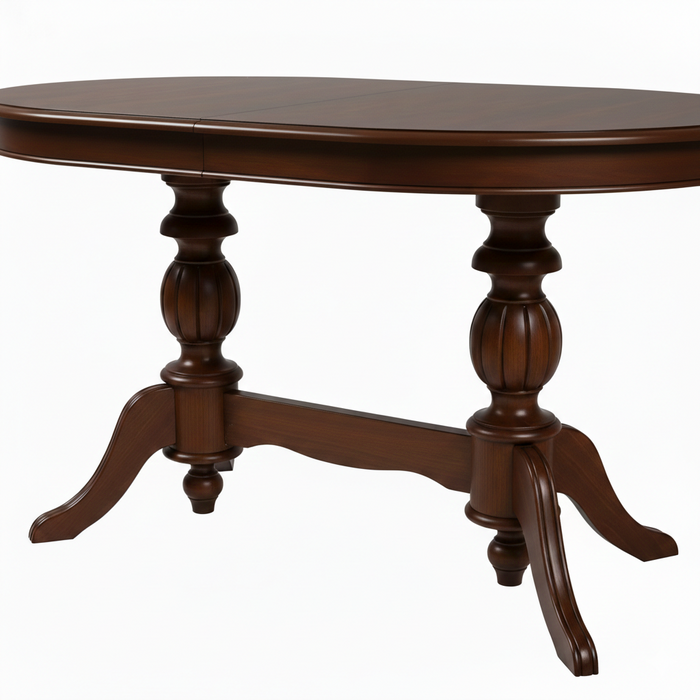 Lindon Çift Baba Ayaklı Açılır Masif Ahşap Oval Yemek Masası 100x170