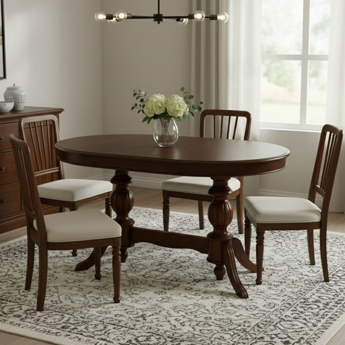 Montclair Çift Baba Ayaklı Masif Ahşap Oval Yemek Masası 90x140