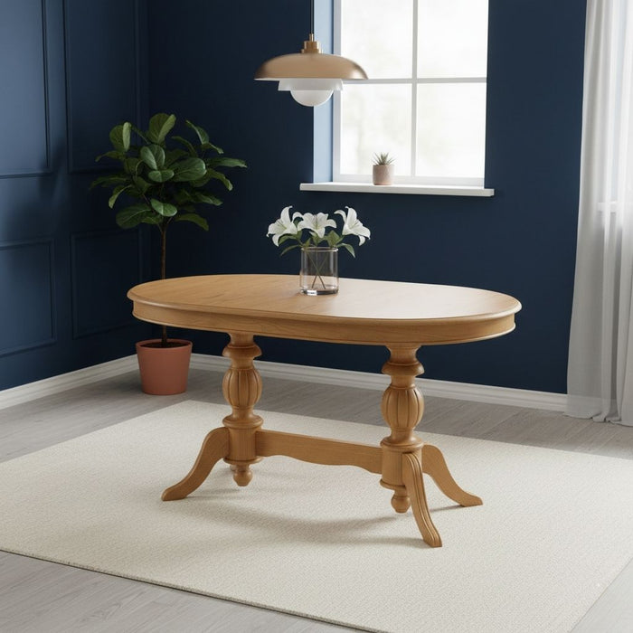 Montclair Çift Baba Ayaklı Masif Ahşap Oval Yemek Masası 90x140