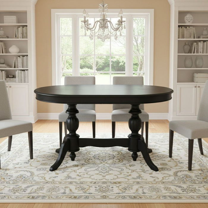 Montclair Çift Baba Ayaklı Masif Ahşap Oval Yemek Masası 90x140