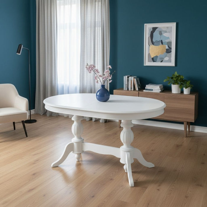 Montclair Çift Baba Ayaklı Masif Ahşap Oval Yemek Masası 90x140